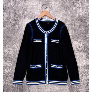 Talbots Cardigan Large Womens Cotton Cashmere Black & Blue Button Sweater